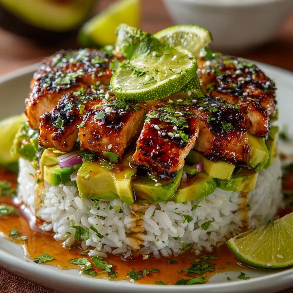 Honey Lime Chicken & Avocado Rice Stack – Fresh, Zesty & Packed with Flavor!