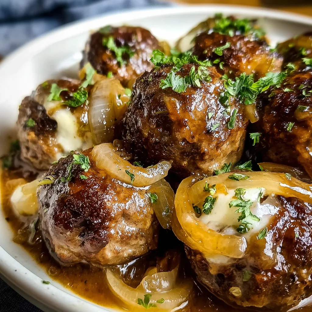 Crock Pot French Onion Meatballs – Savory, Cheesy & Slow-Cooked to Perfection!