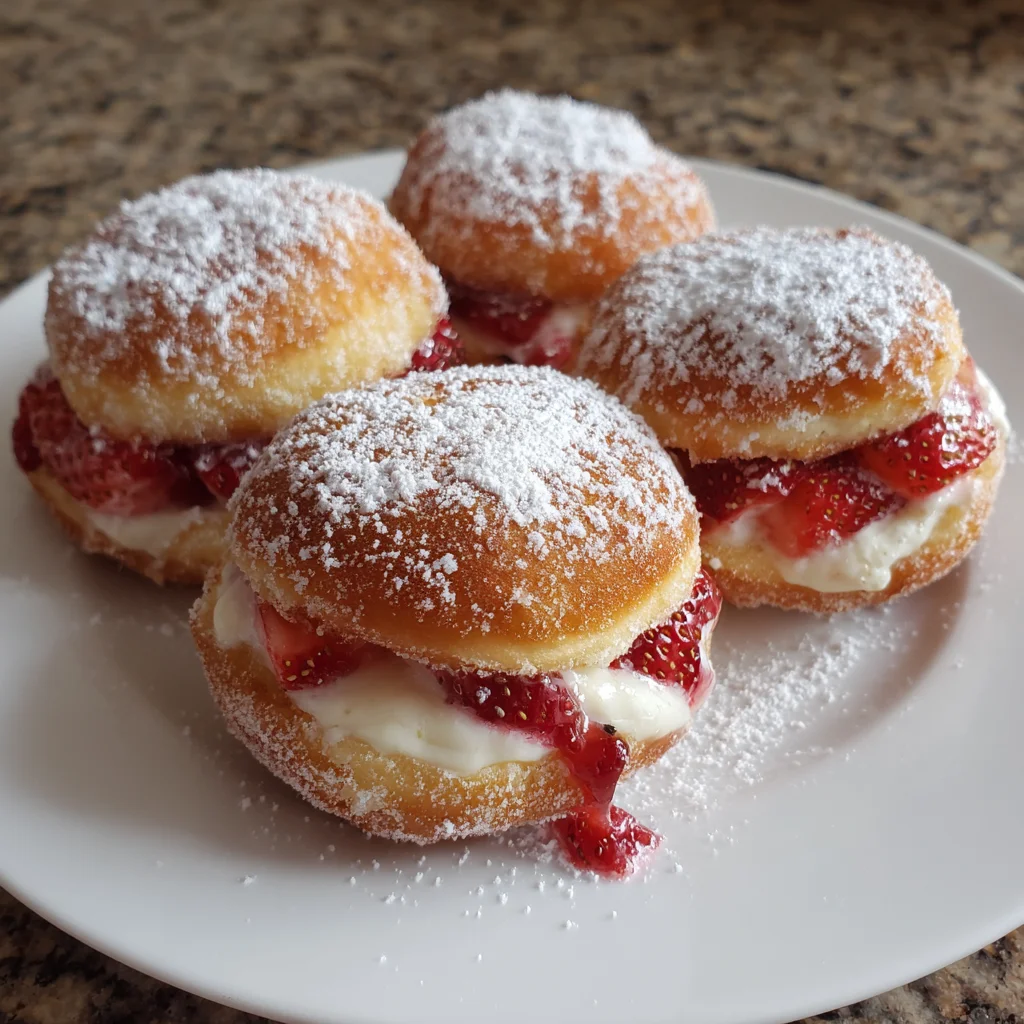 Strawberry Cheesecake Stuffed Donuts – Soft, Creamy & Bursting with Berry Bliss!