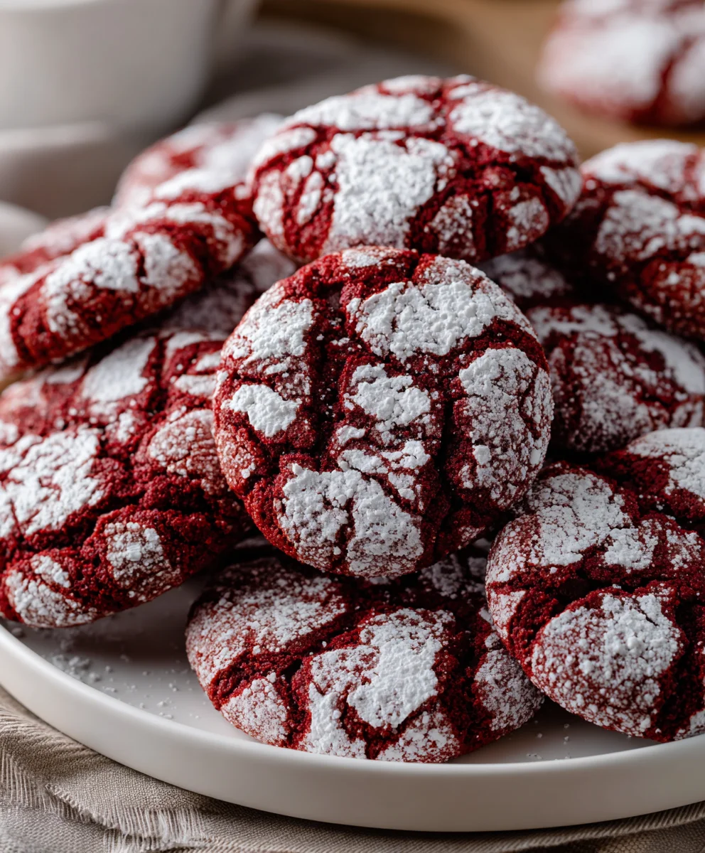 The Easiest Red Velvet Crinkle Cookies – Soft, Fudgy & Snow-Dusted Perfection!