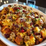 Cranberry Sausage & Stuffing Breakfast Casserole – Savory, Festive & Comfort in Every Bite!