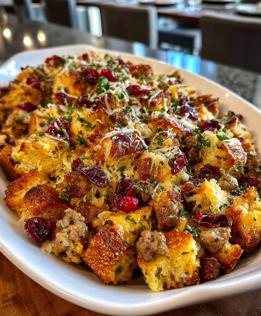 Cranberry Sausage & Stuffing Breakfast Casserole – Savory, Festive & Comfort in Every Bite!