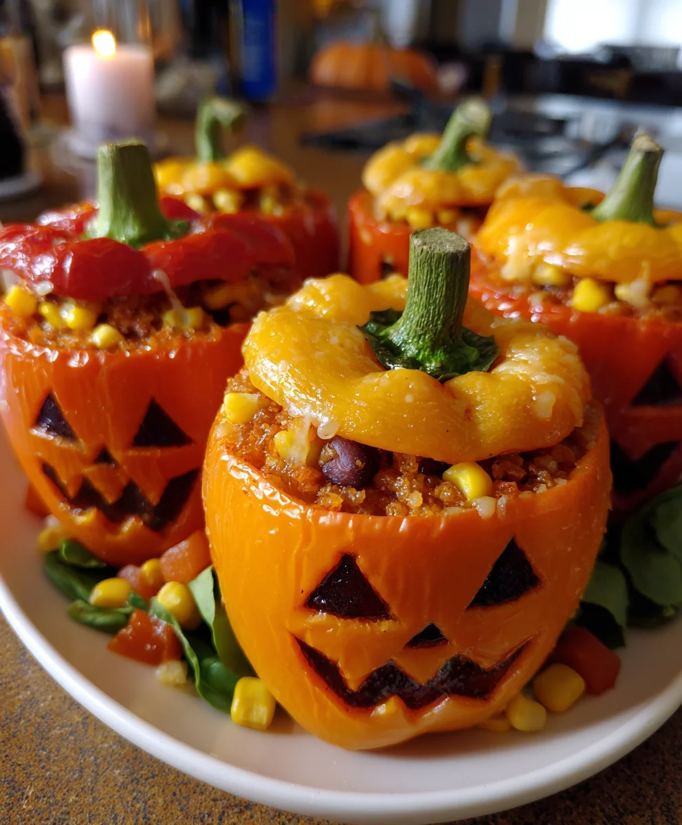 Vegan Jack-o'-Lantern Peppers – Spooky, Savory & Full of Flavorful Goodness!