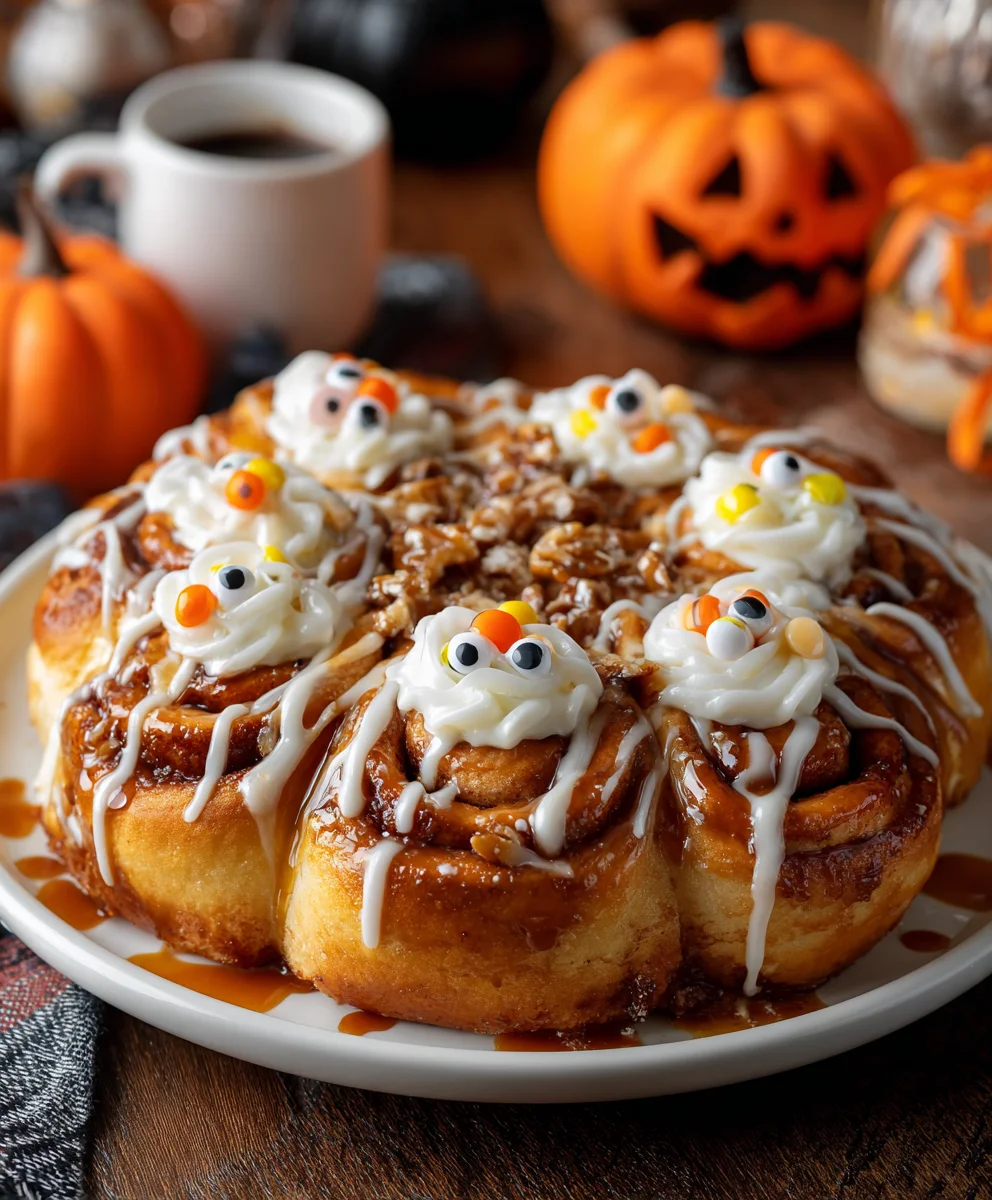 Spooky Halloween Cinnamon Rolls – Gooey, Spiced & Adorably Frightful!