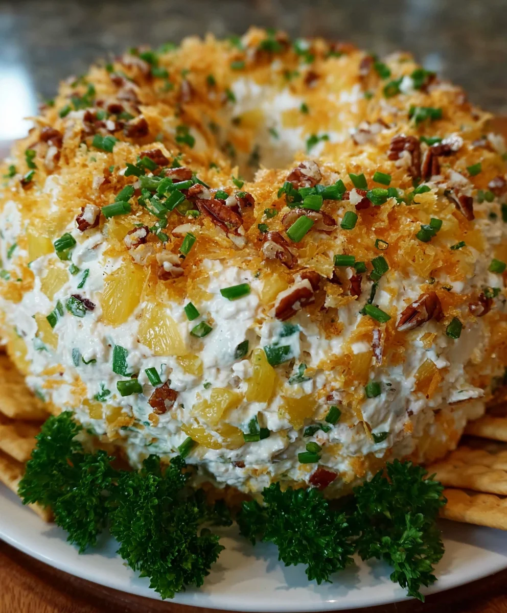 Pineapple & Green Onion Cheese Ball Wreath – Sweet, Savory & Festively Delicious!