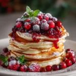 Pancake Stack Berry Holly – Festive, Fluffy & Bursting with Berry Joy!