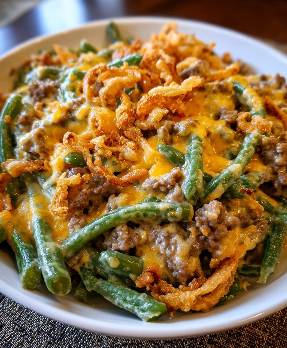 Hamburger Green Bean Casserole – Hearty, Cheesy & Ultimate Comfort Food!