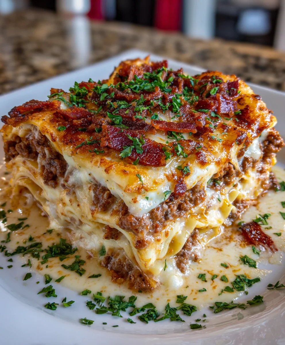 Parmesan Garlic Bacon Cheeseburger Lasagna – Cheesy, Savory & Ultimate Comfort Food!