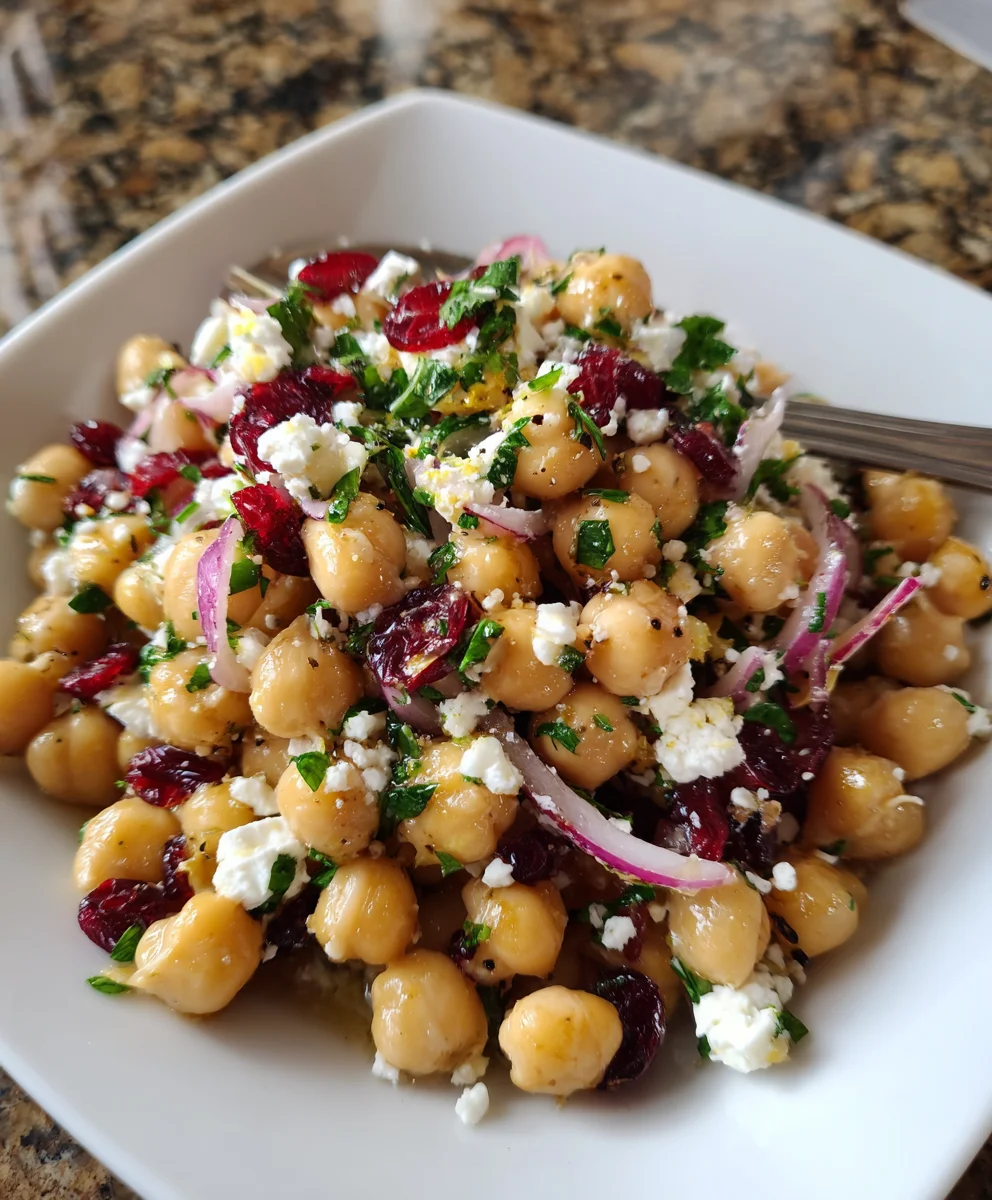 Feta and Cranberry Chickpea Salad with Lemon Vinaigrette – Fresh, Zesty & Perfectly Balanced!