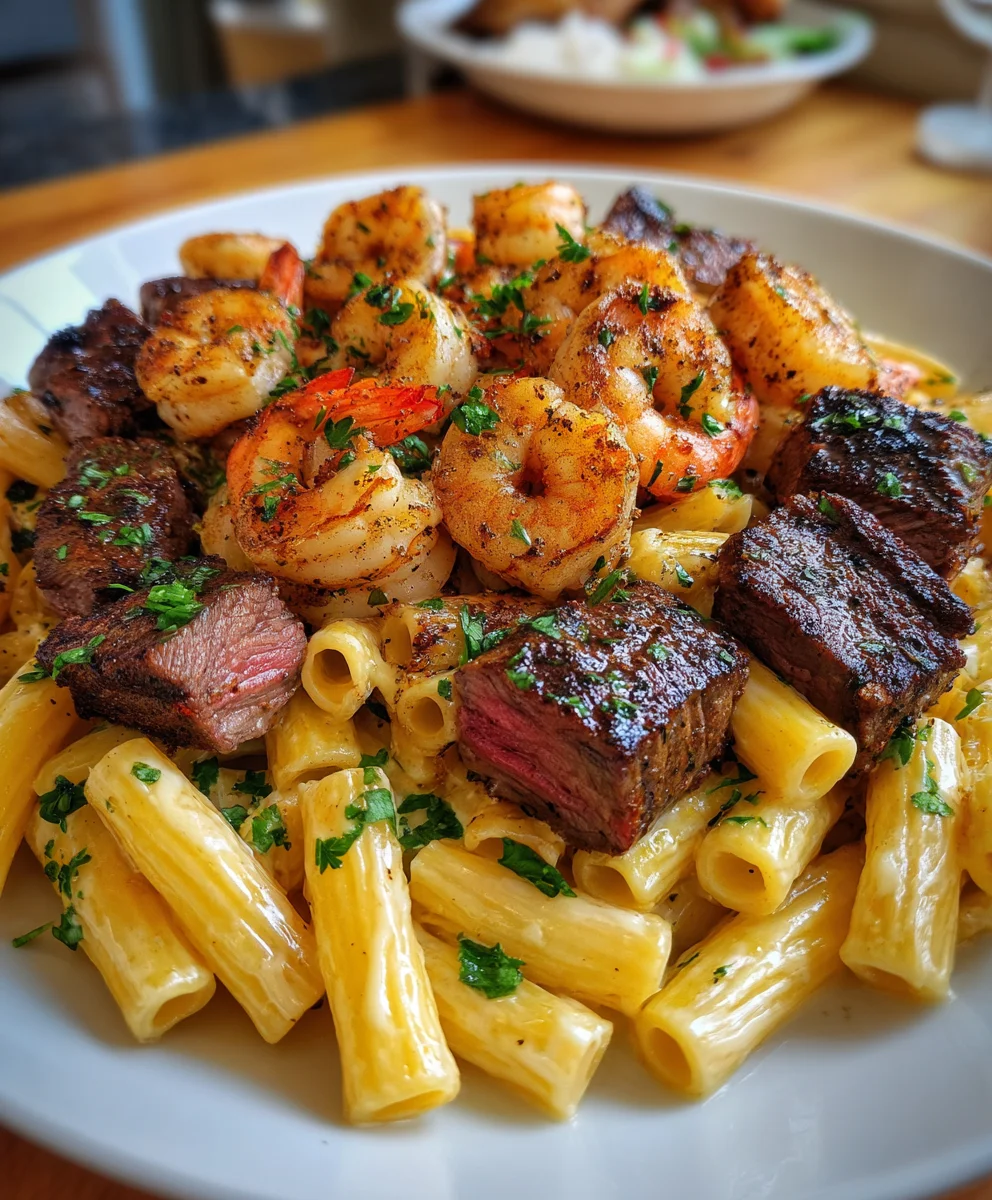 Blackened Steak & Shrimp Alfredo – Creamy, Spicy & Indulgently Luxurious!