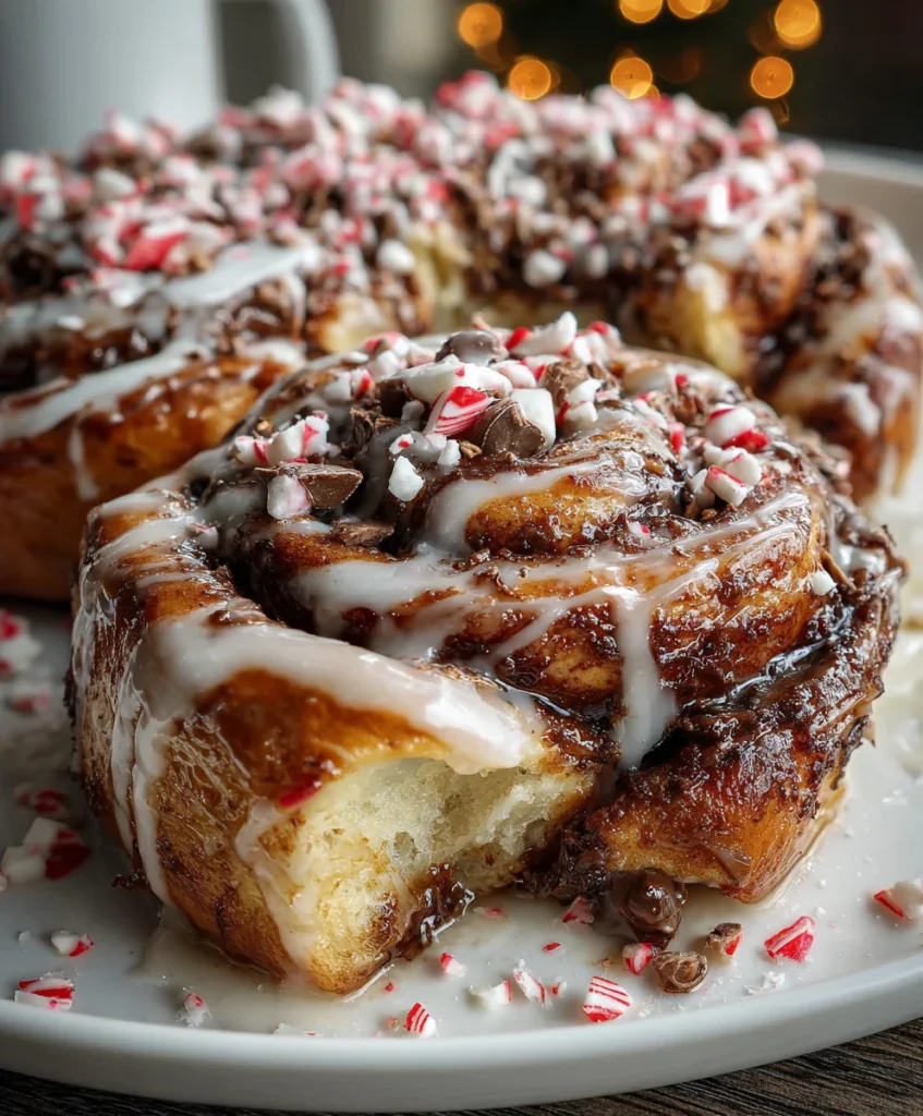 Peppermint Bark Cinnamon Rolls
