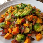 Quick Sweet Potato Brussel Hash – Savory, Colorful & Ready in Minutes!