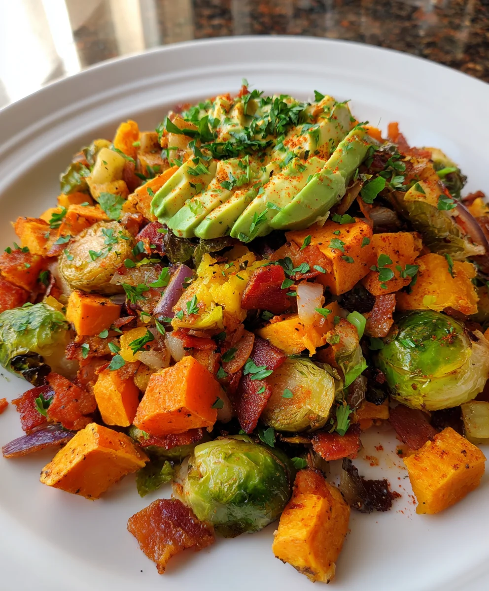 Quick Sweet Potato Brussel Hash – Savory, Colorful & Ready in Minutes!
