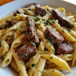 Ranch Steak & Mozzarella Garlic Butter Pasta – Creamy, Cheesy & Loaded with Savory Steak Flavor!