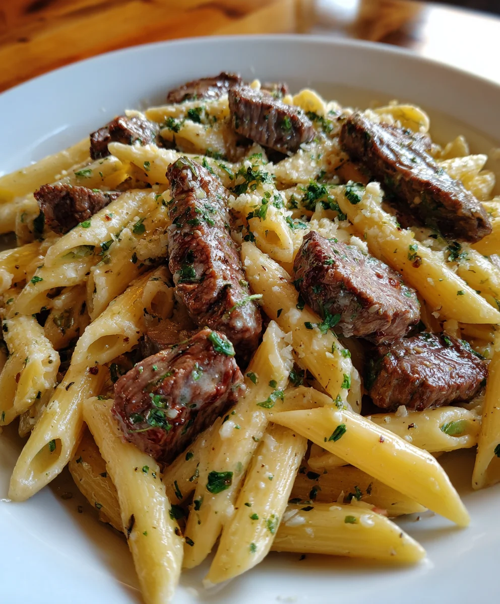 Ranch Steak & Mozzarella Garlic Butter Pasta – Creamy, Cheesy & Loaded with Savory Steak Flavor!