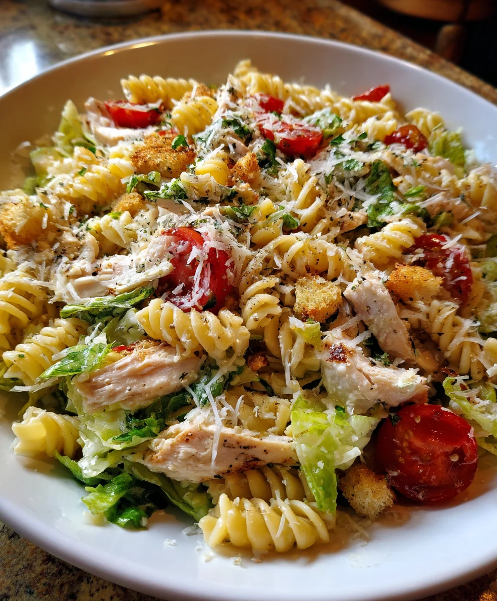 Chicken Caesar Pasta Salad – Creamy, Fresh & Packed with Flavor!