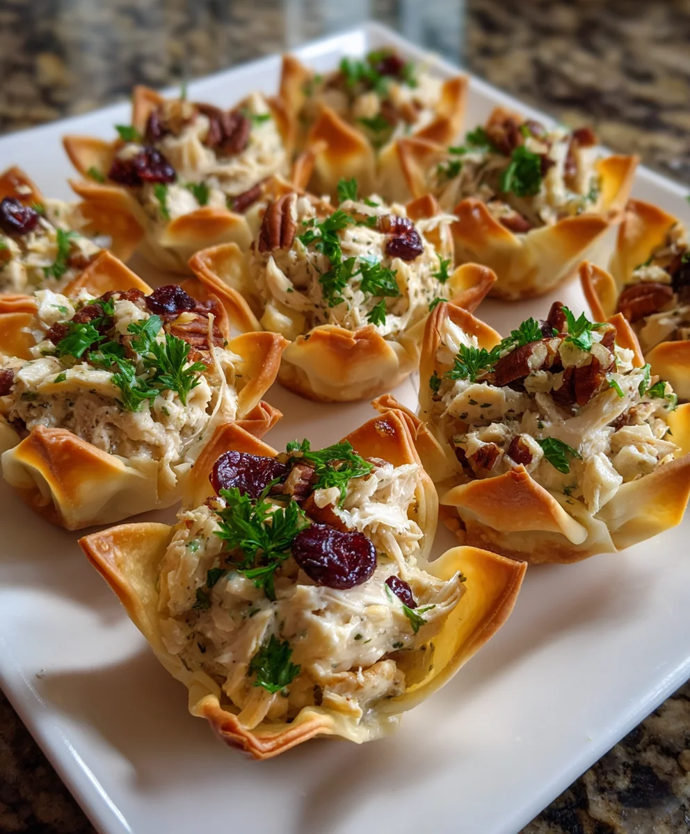 Crispy Cranberry Pecan Chicken Salad Wonton Cups – Crunchy, Creamy & Perfectly Festive!