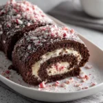 Chocolate Peppermint Bark Roll Cake – Festive, Fudgy & Filled with Holiday Magic!