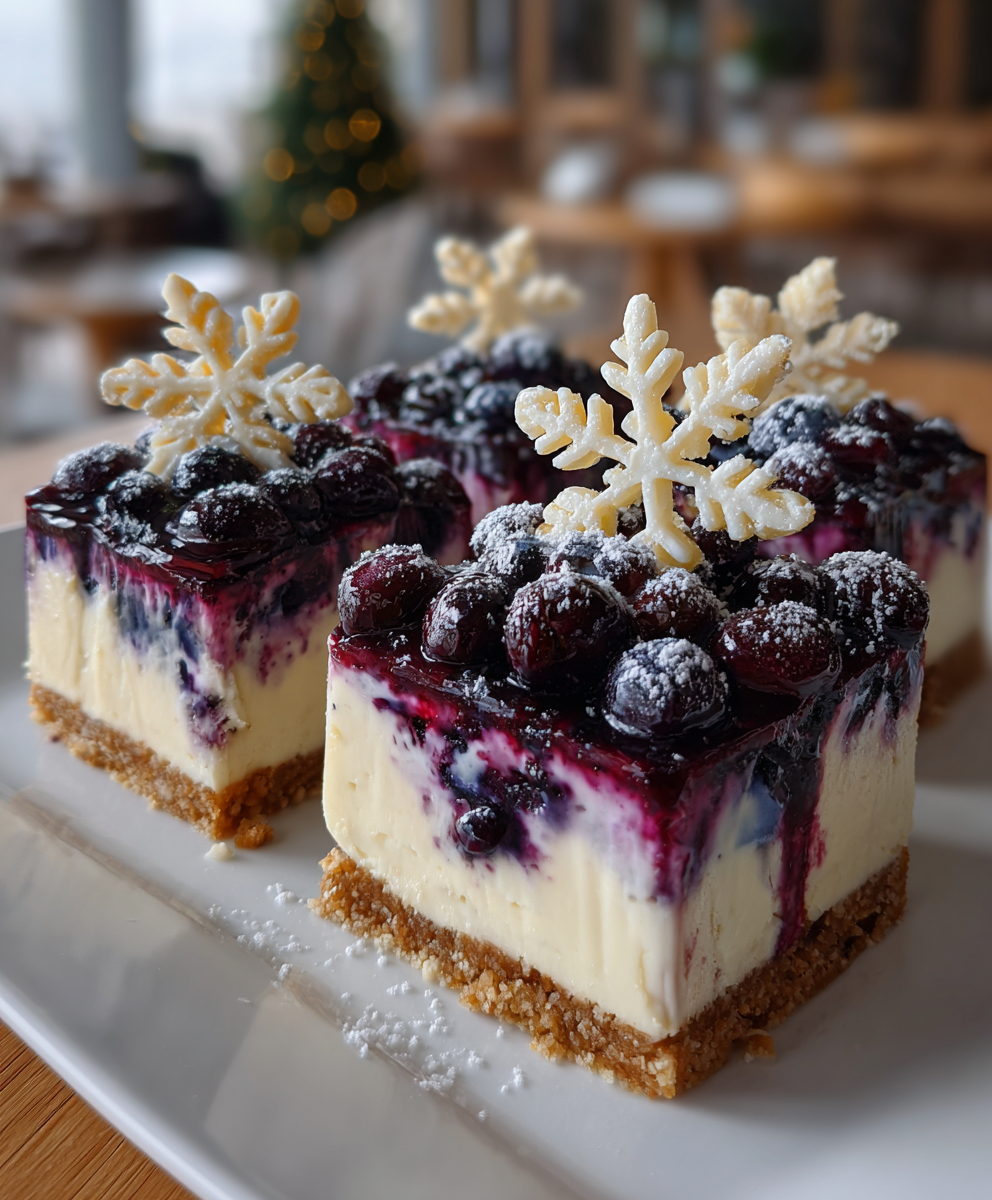 Christmas Snowflake Blueberry Cheesecake Bars – Creamy, Festive & Dusted with Holiday Magic!