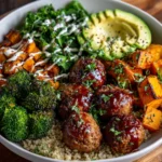 Barbecue Meatball Bowls with Avocado Goddess Sauce – Smoky, Creamy & Bowl-Licking Delicious!
