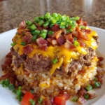 Bacon Cheeseburger Rice Stack – Cheesy, Savory & Loaded with Burger Bliss!