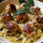 Baked Sage Chicken Meatballs with Parmesan Orzo – Savory, Cozy & Full of Flavor!