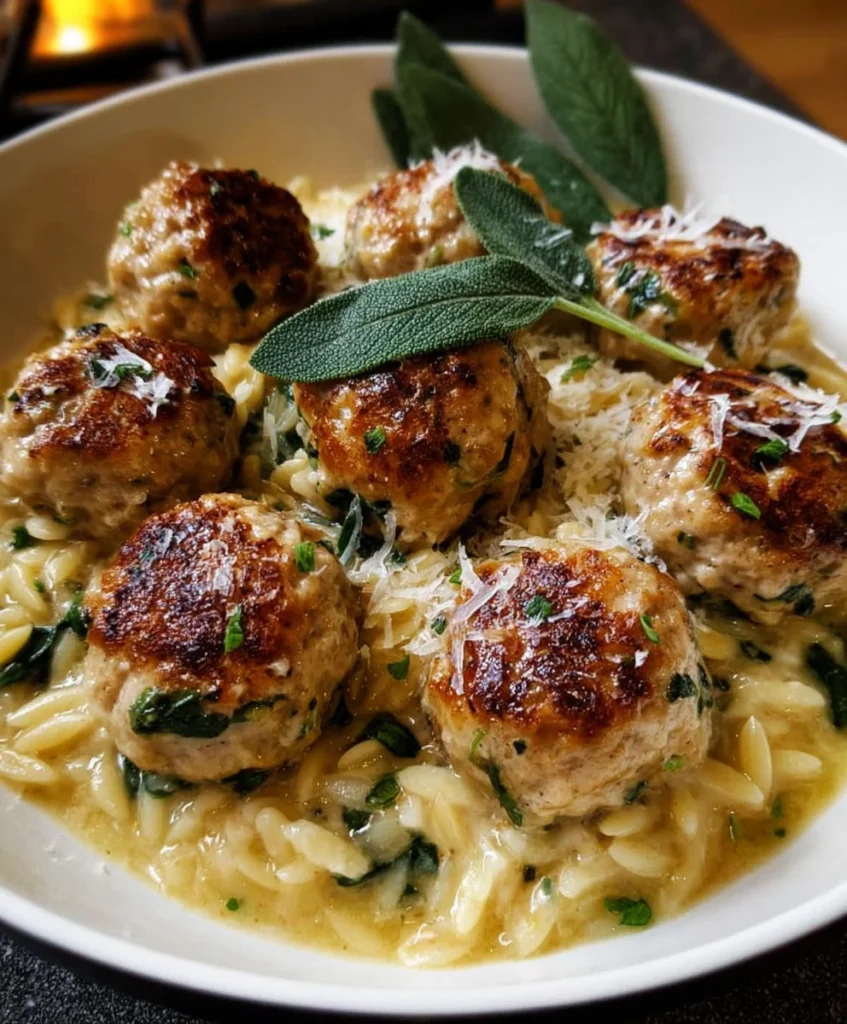 Baked Sage Chicken Meatballs with Parmesan Orzo – Savory, Cozy & Full of Flavor!
