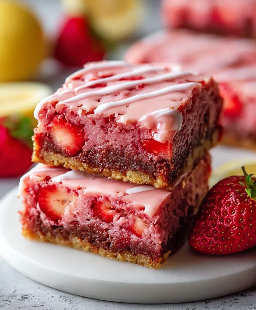 Strawberry Brownies with Lemon Glaze – Fudgy, Bright & Irresistibly Sweet!