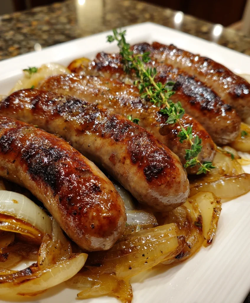 Oven Braised Beer Brats with Caramelized Onions – Juicy, Savory & Comfort-Loaded!
