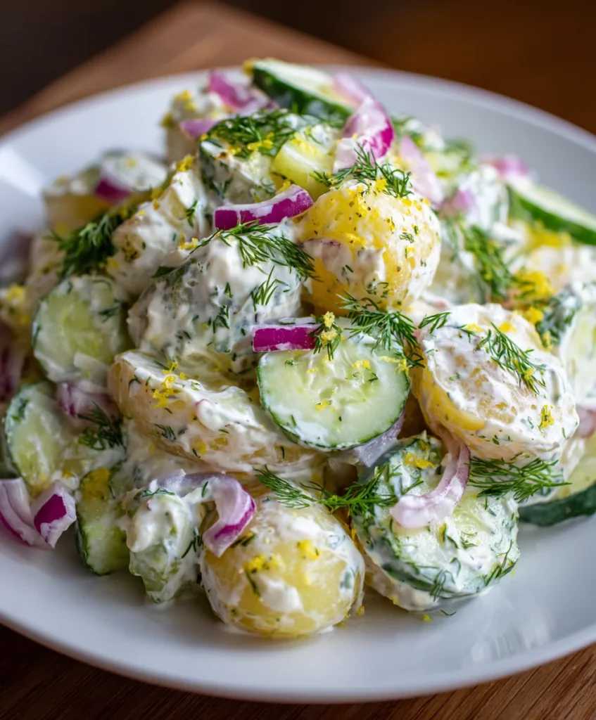 Greek Yogurt Potato Salad with Cucumbers – Creamy, Fresh & Lightly Tangy!