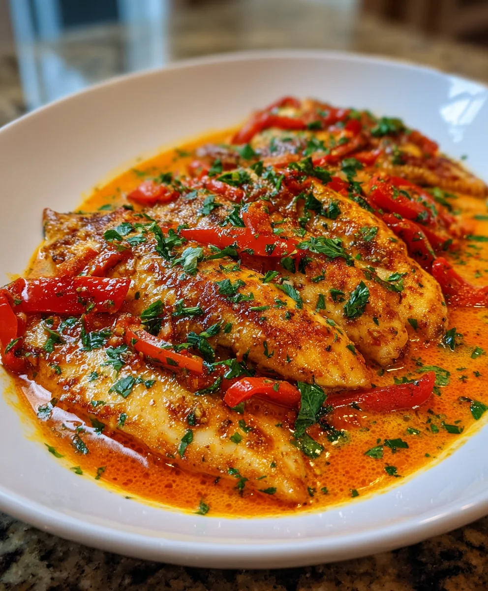 Tilapia in Roasted Pepper Sauce – Tender, Vibrant & Bursting with Flavor!