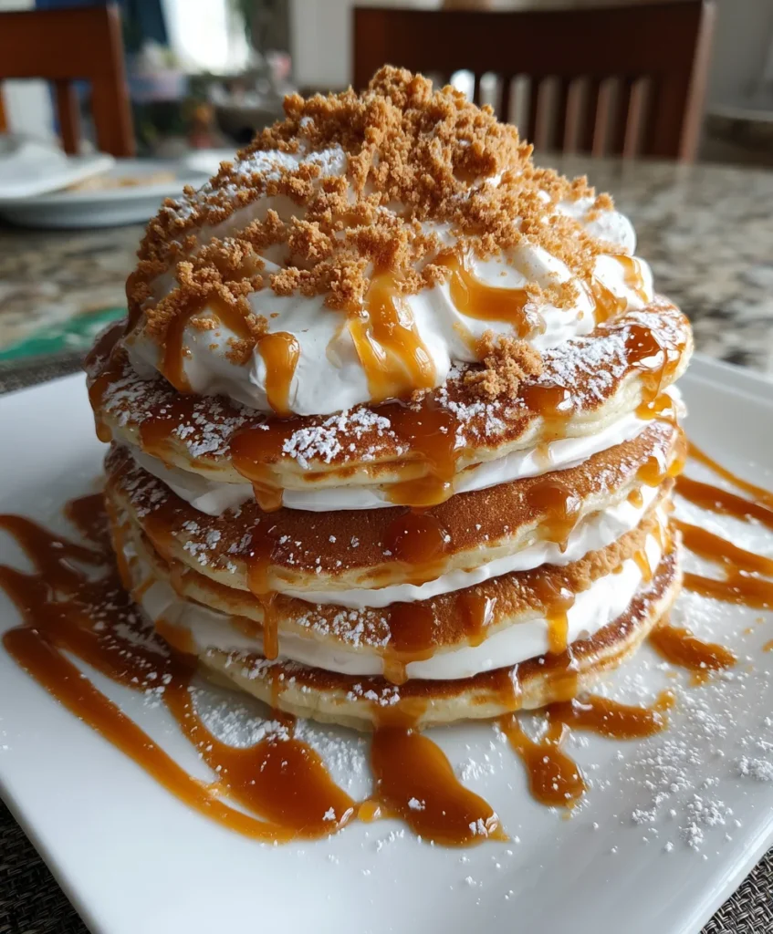 Decadent Biscoff Pancake Stack – Fluffy, Indulgent & Dripping with Cookie Butter Bliss!