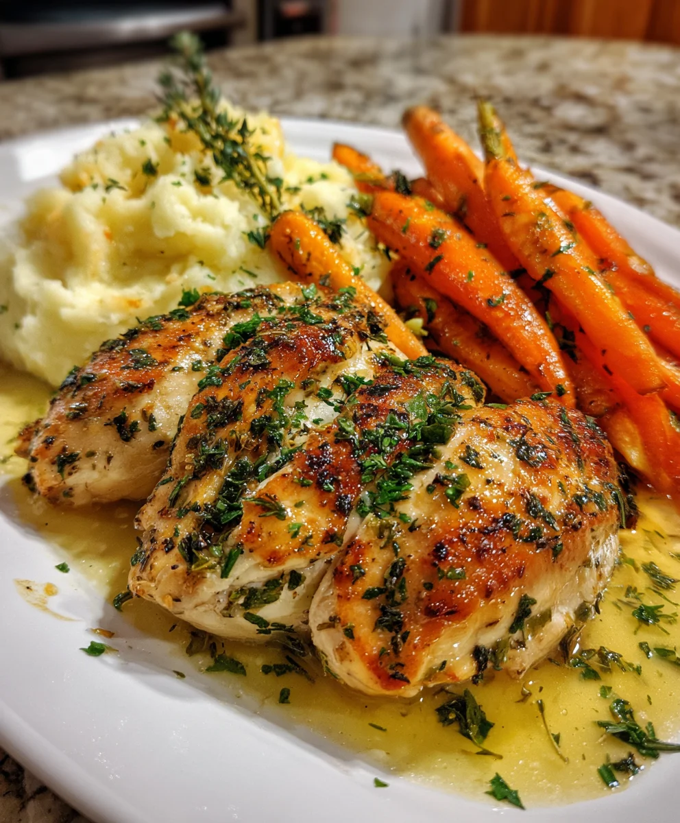 Garlic Herb Chicken with Creamy Mash & Roasted Carrots – Comforting, Savory & Perfectly Balanced!