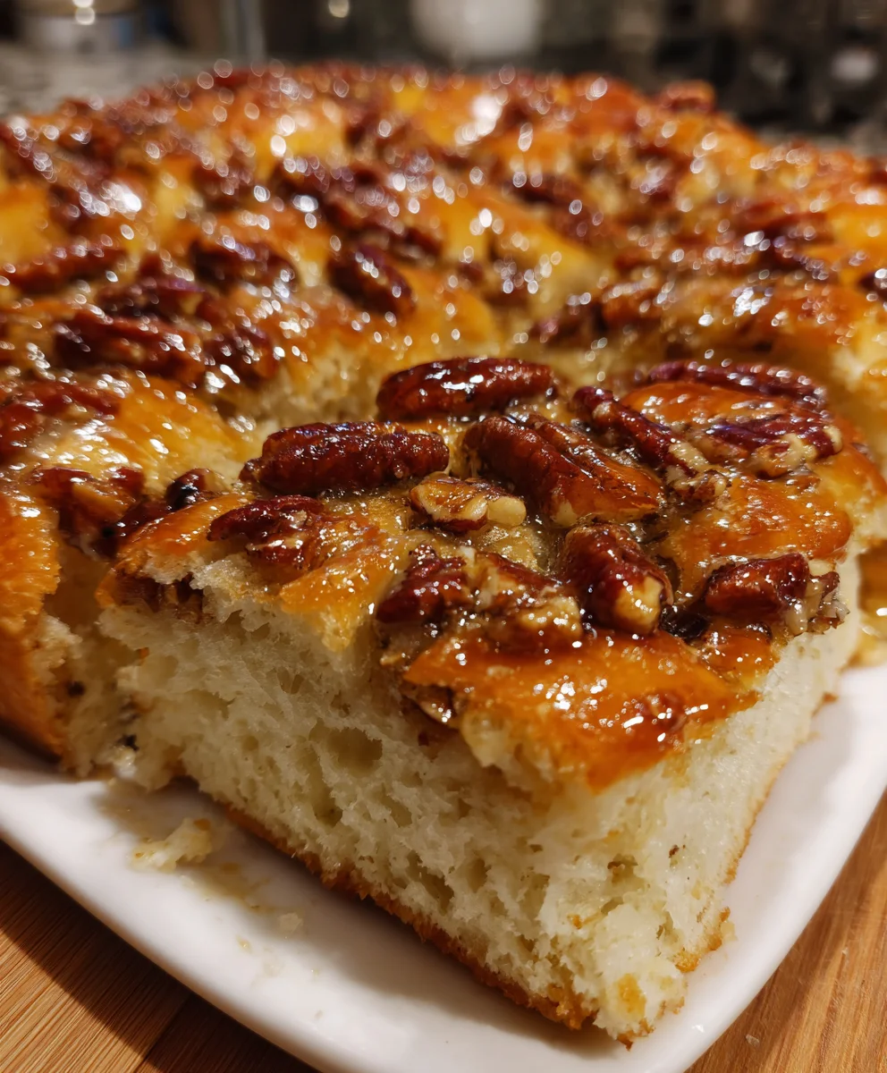 Sticky Pecan Focaccia Bread – Sweet, Buttery & Irresistibly Caramelized!