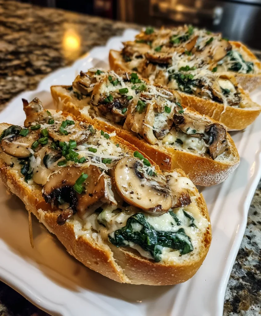 Cheesy Spinach Artichoke & Mushroom Stuffed Baguette – Gooey, Savory & Irresistibly Cheesy!