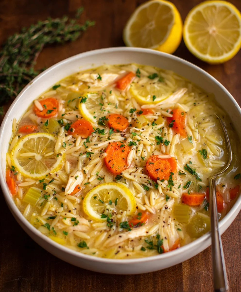 Greek-Inspired Lemon Chicken Orzo Soup – Bright, Comforting & Full of Mediterranean Flavor!