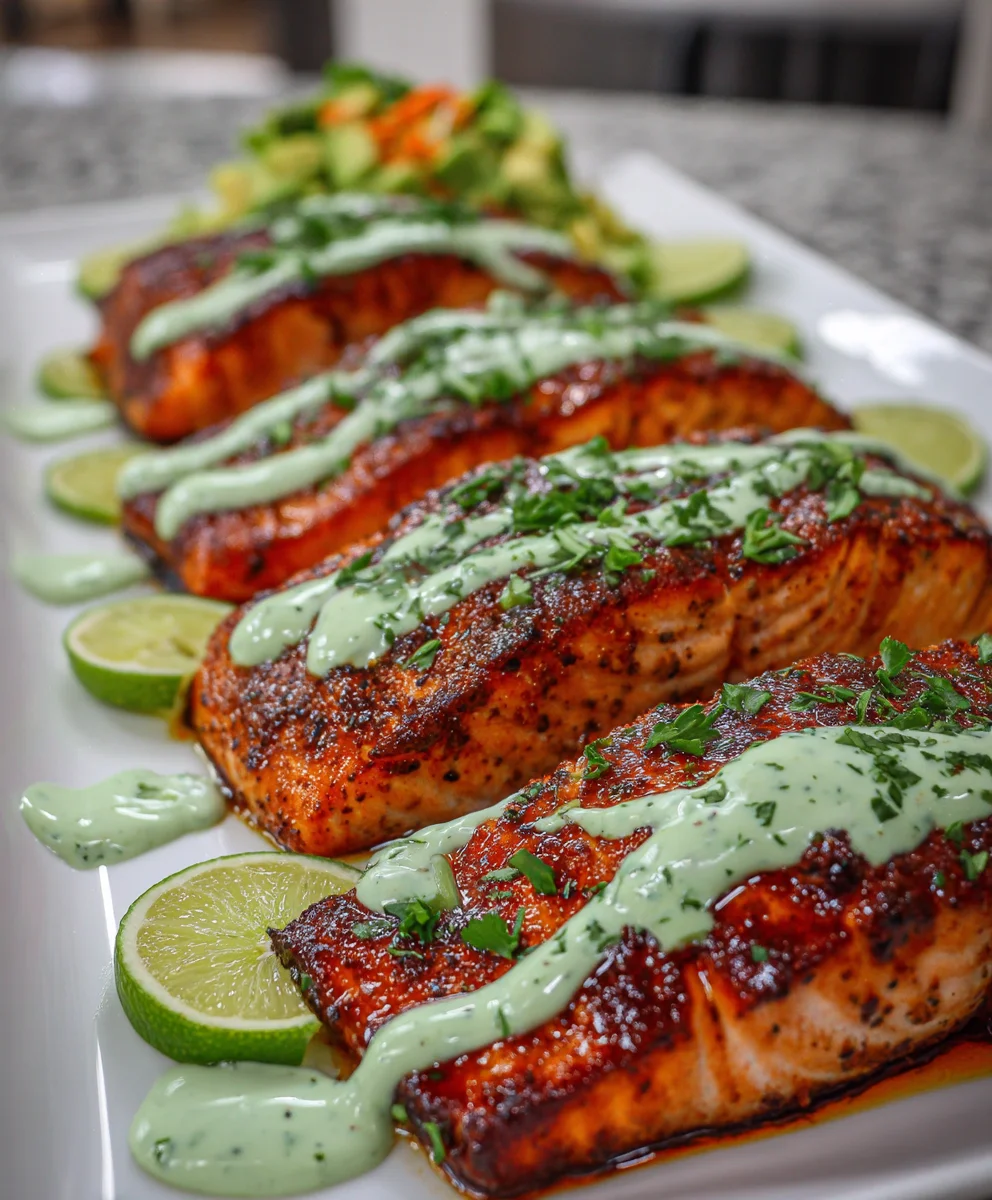 Baked Cajun Salmon with Creamy Avocado Lime Sauce – Spicy, Zesty & Restaurant-Worthy!
