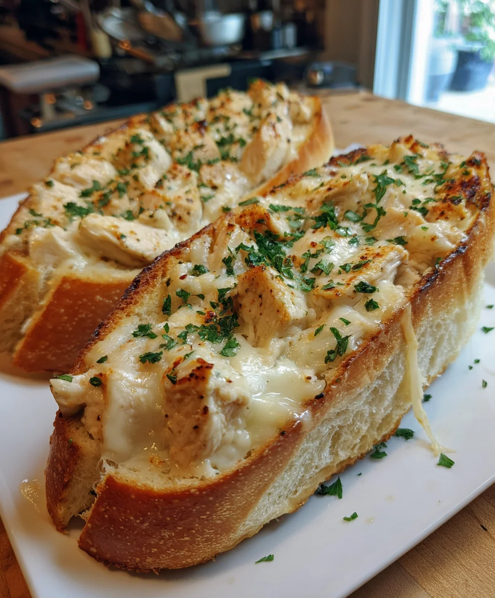 Chicken Alfredo Garlic Bread – Cheesy, Creamy & Irresistibly Indulgent