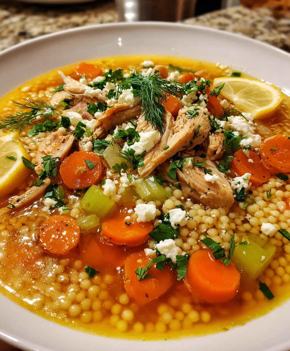 Greek Chicken Pearl Couscous Soup – Bright, Cozy & Mediterranean-Inspired!