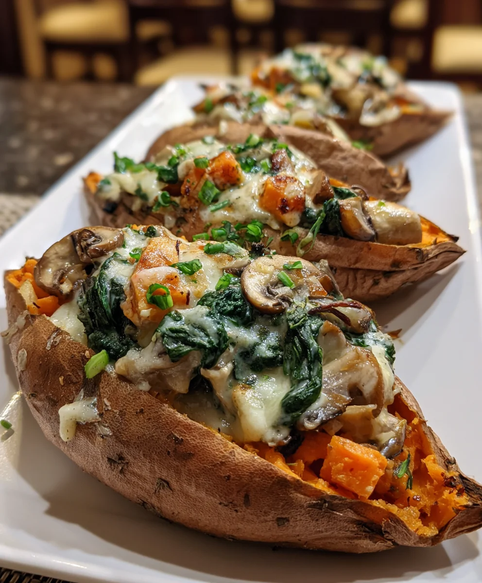 Creamy Mushroom Spinach Stuffed Sweet Potatoes – Cozy, Creamy & Packed with Flavor!