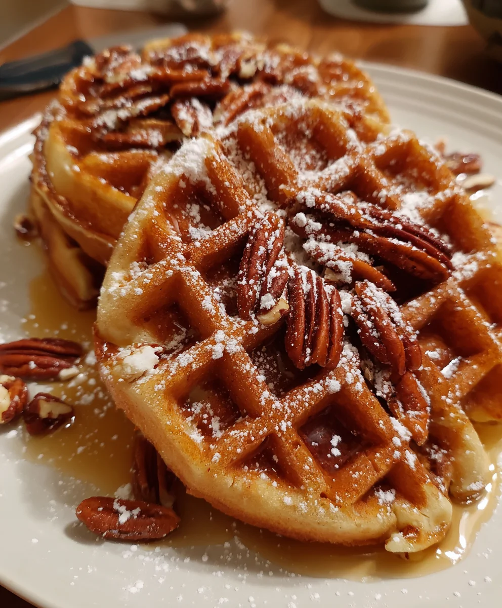 Crispy Pecan Waffles with Maple Drizzle – Golden, Crunchy & Breakfast Bliss