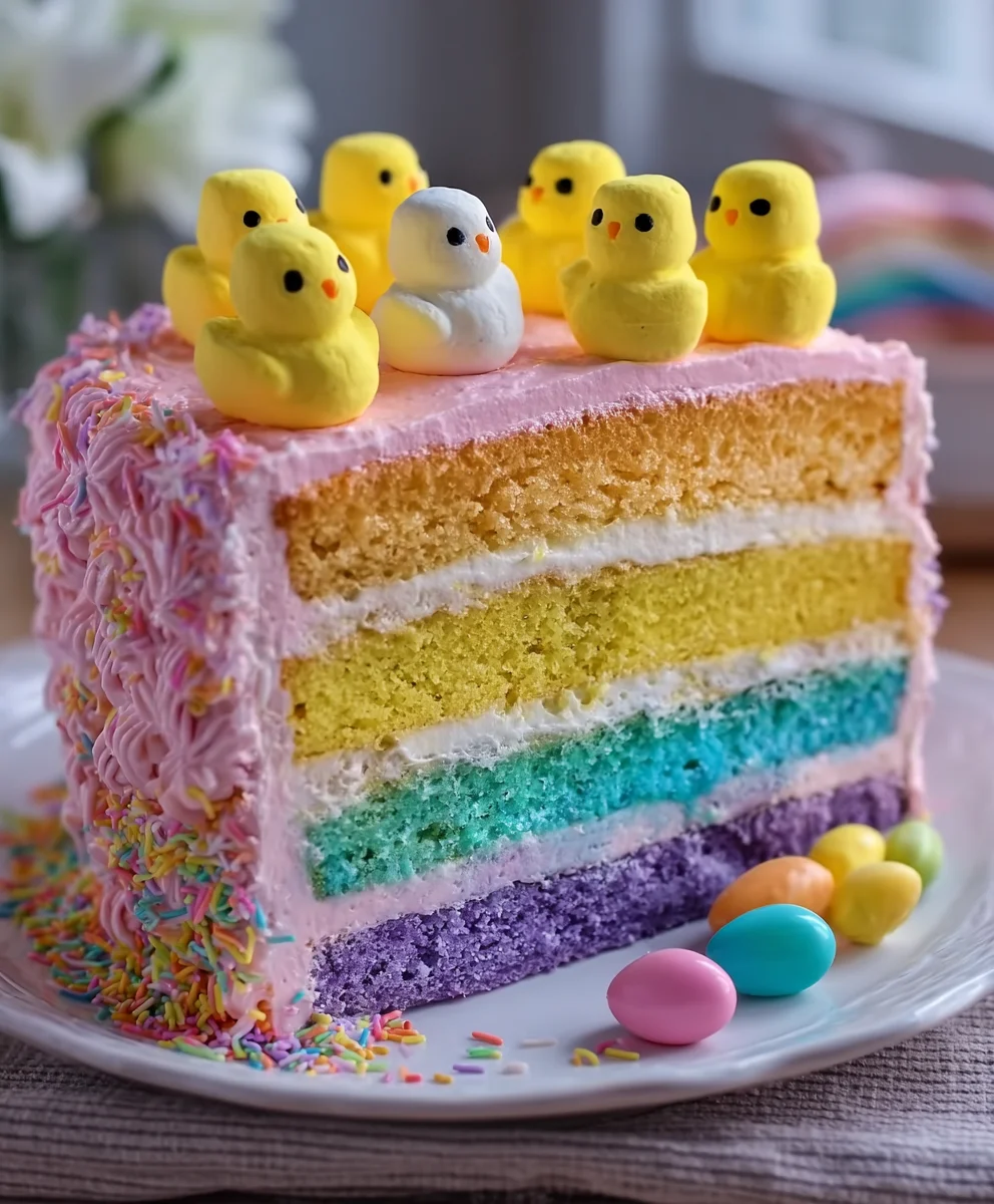 Easter Peep Cake with Multi-Colored Layers – Fun, Colorful & Perfectly Festive!