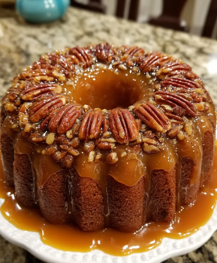 Caramel Pecan Upside-Down Bundt Cake – Rich, Buttery & Dripping with Caramel Goodness