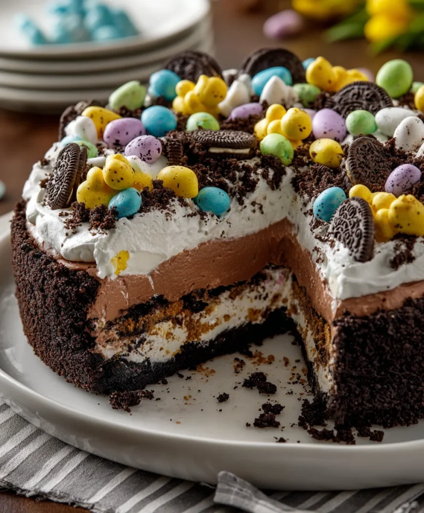 Mouthwatering No-Bake Easter Dirt Cake Casserole – Creamy, Chocolatey & Festively Fun!