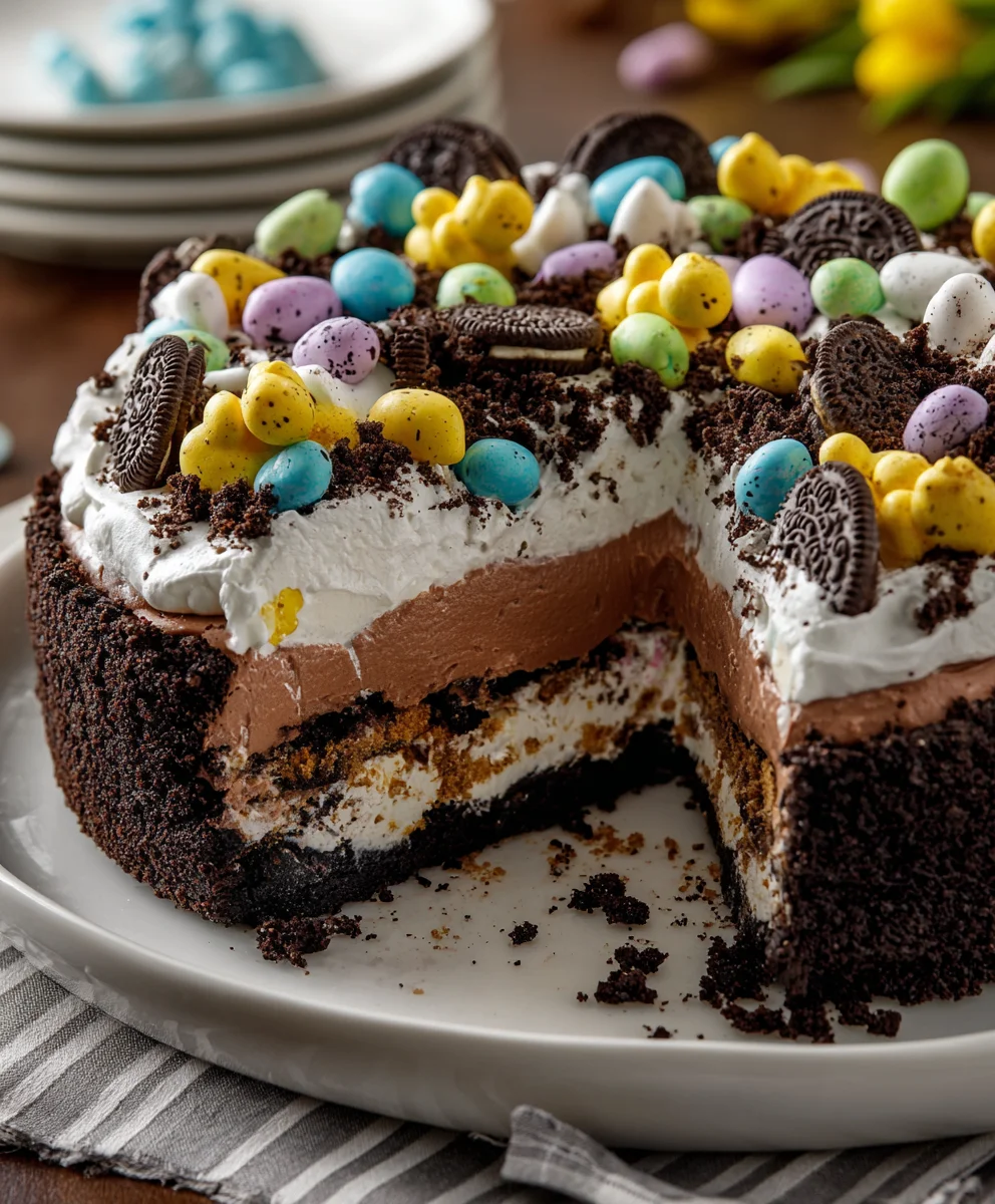 Mouthwatering No-Bake Easter Dirt Cake Casserole – Creamy, Chocolatey & Festively Fun!