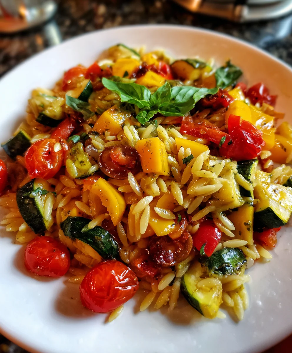 Orzo with Roasted Vegetables and Pesto – Fresh, Flavorful & Perfectly Light!