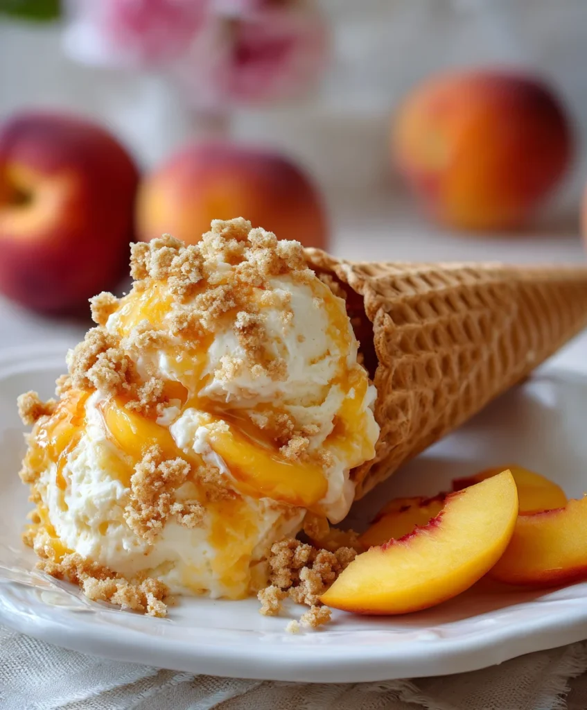Creamy Peach Crumble Cheesecake Cones – Sweet, Creamy & Perfectly Crunchy!