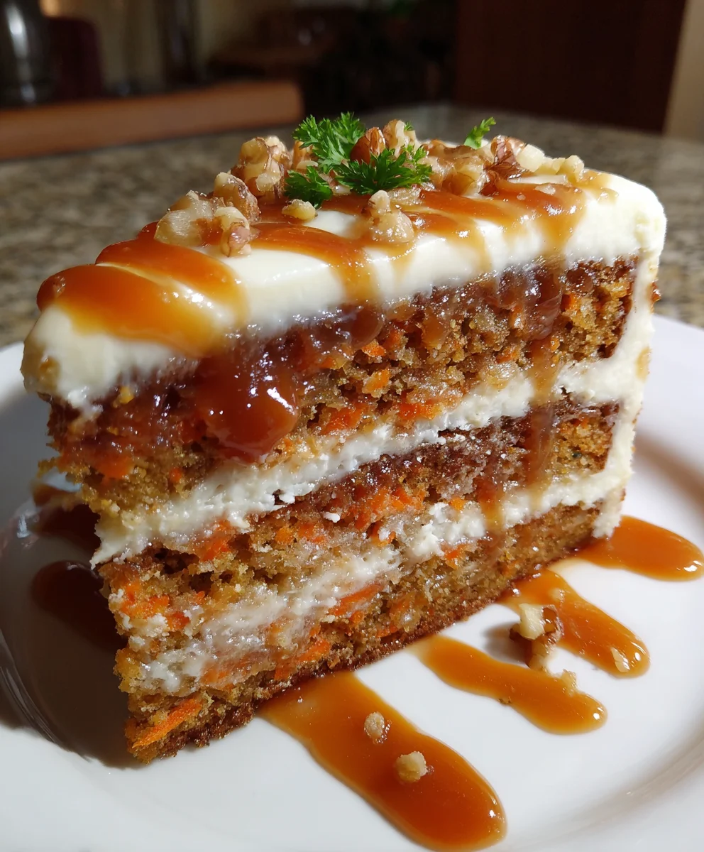 Salted Caramel Carrot Cake with Cream Cheese Frosting – Rich, Moist & Irresistibly Decadent!