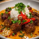 Jerk Meatballs in Coconut Curry Sauce – Bold, Spicy & Creamy Caribbean Flavor!