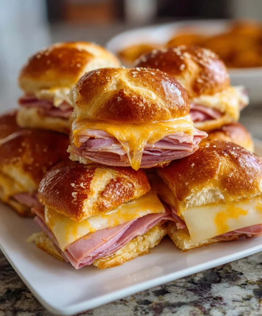 Honey Mustard Ham & Cheese Pretzel Sliders – Warm, Cheesy & Packed with Sweet Savory Flavor!